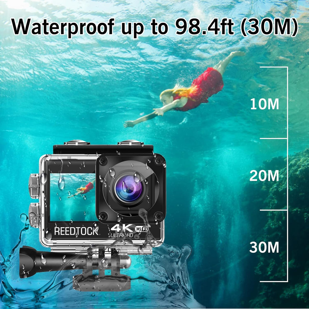 4K 24MP 2.0 Touch LCD Dual Screen Underwater Waterproof Action Camera with Remote Control EIS WiFi 4X Sports Video Recorder 2 Batteries Dual Charger Accessories Kit Pack of 2 R194