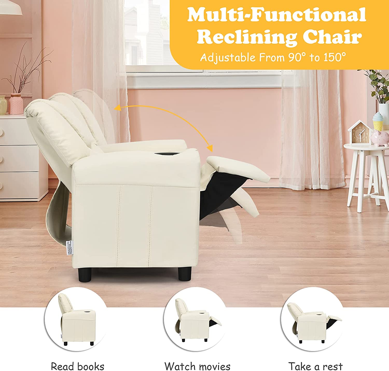 Beige PU Leather Toddler Armrest Sofa Recliner R797