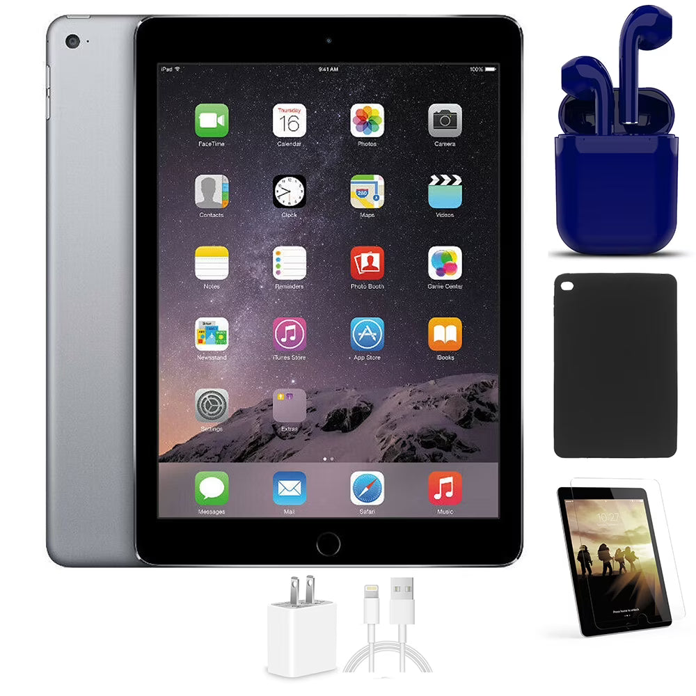 Refurbished Apple iPad Air 16GB Space Gray Wi-Fi Only 9.7-inch Bundle with Tempered Glass, Case, Charger, Airbuds C741350