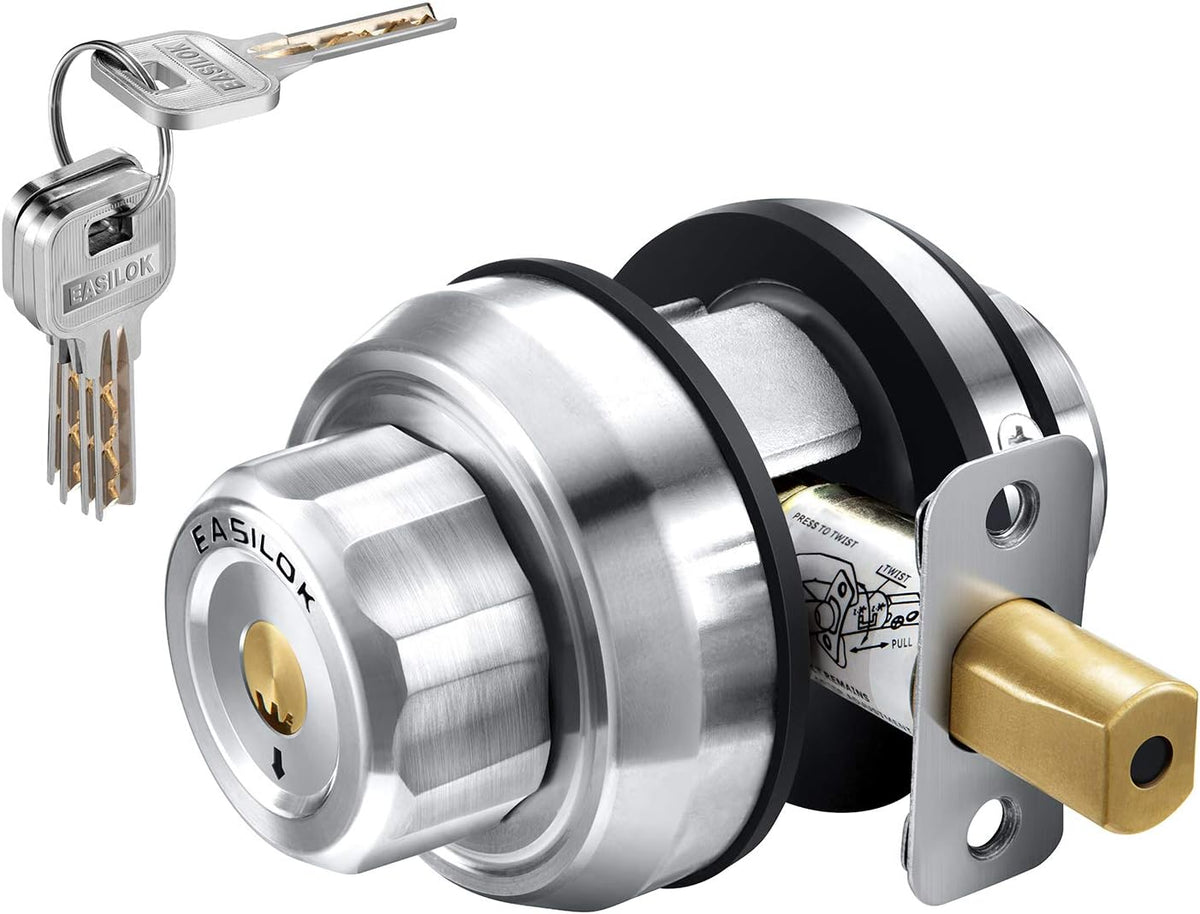 Keyless Twist to Lock Deadbolt Lock, 304 Stainless Steel Casting Front Door Lock, Single Cylinder Deadbolt and Door Knob, Pack of 2 V5902