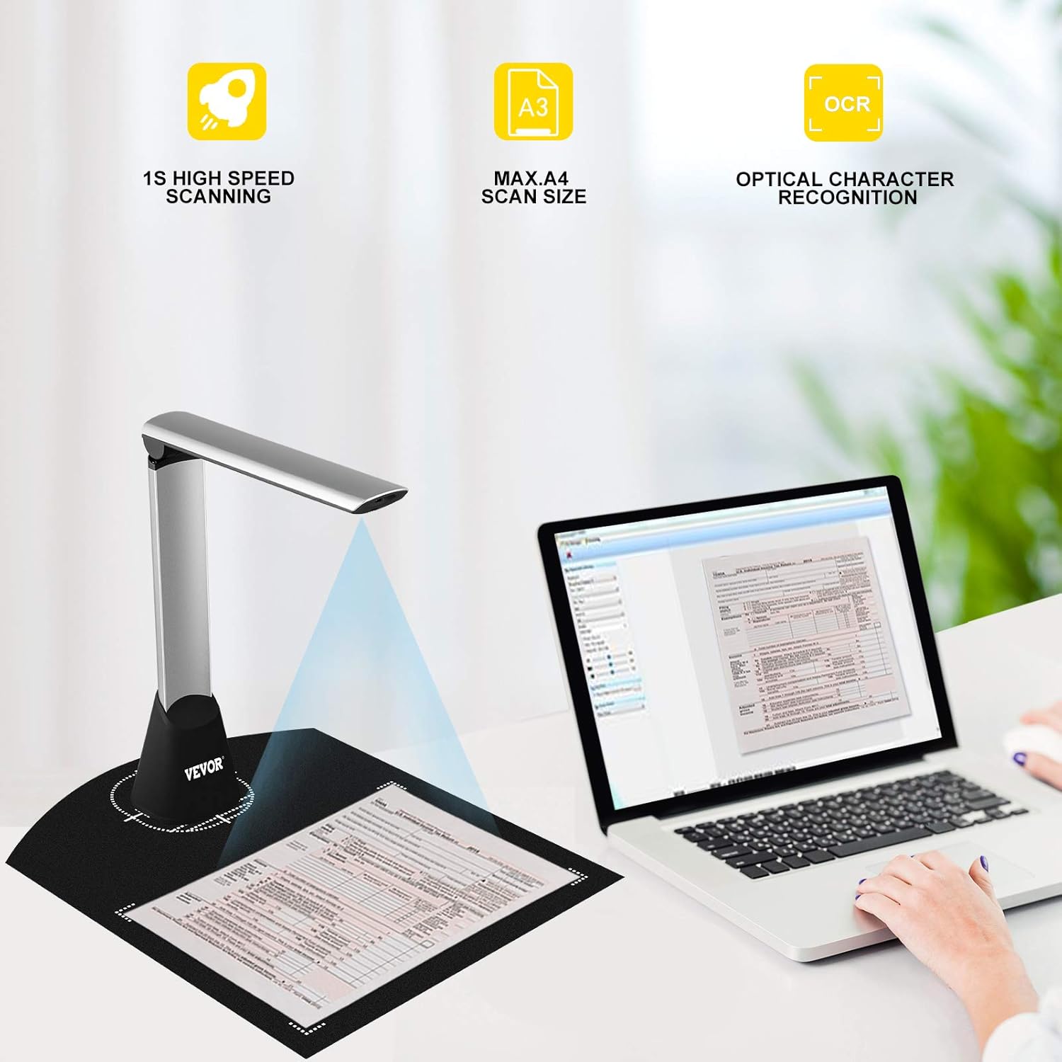 Document Scanner Camera with OCR Function, 10 Mega-Pixel Lens, LED Lights, A4, Pack of 2 E338