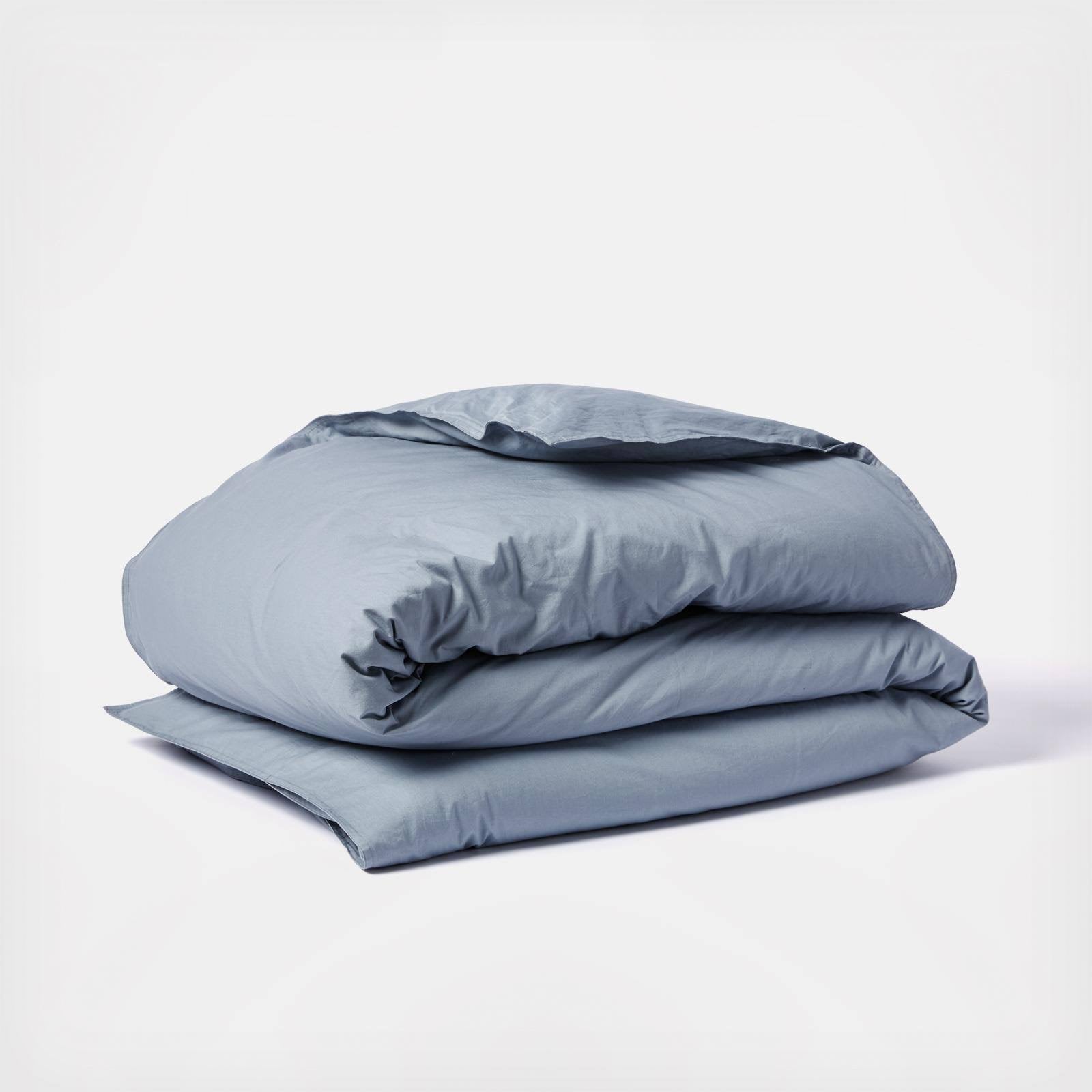 Organic Crinkled Percale King Duvet Cover Steel Blue K510