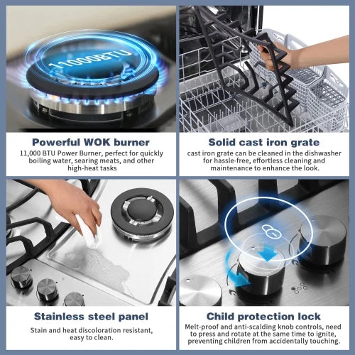 5 Burner 30 inch Stainless Steel Gas Cooktop B620