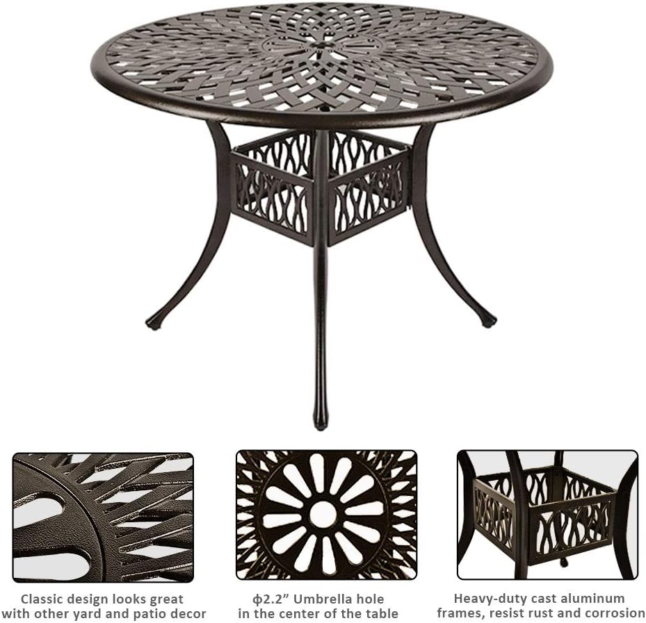 5 Piece Outdoor Cast Aluminum Patio Dining Set with 4 Chairs and Round Table A91844
