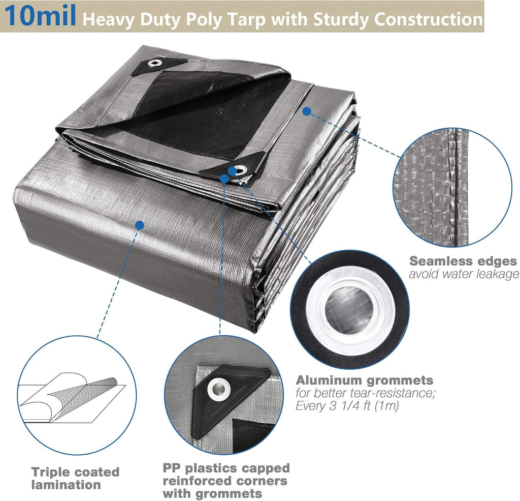 30x40ft Heavy Duty Reinforced Poly Tarp Waterproof Tarpaulin with Eyelets N904