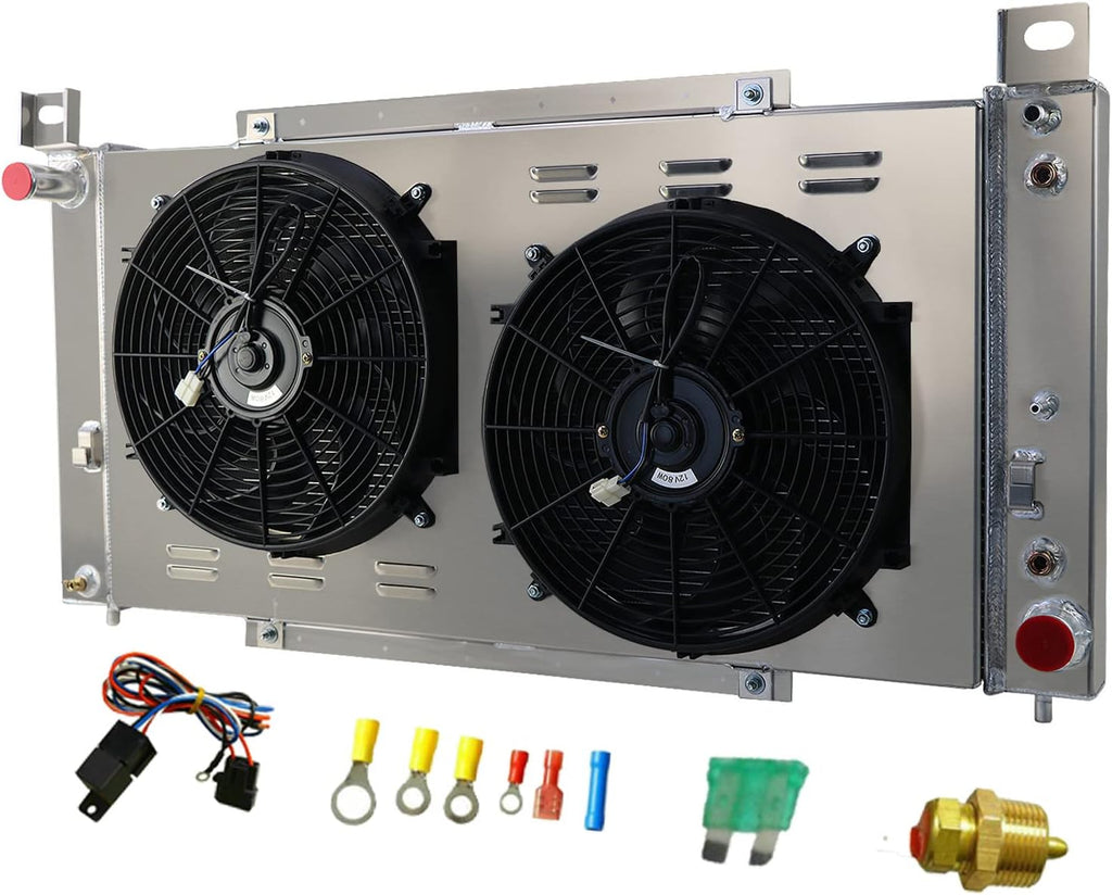 Aluminum 3 Row Radiator with Shroud and 2 x 14" Fan Relay Z282020