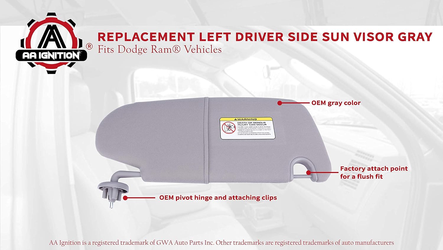 Left Driver Side Sun Visor Gray Pack of 2 H7609
