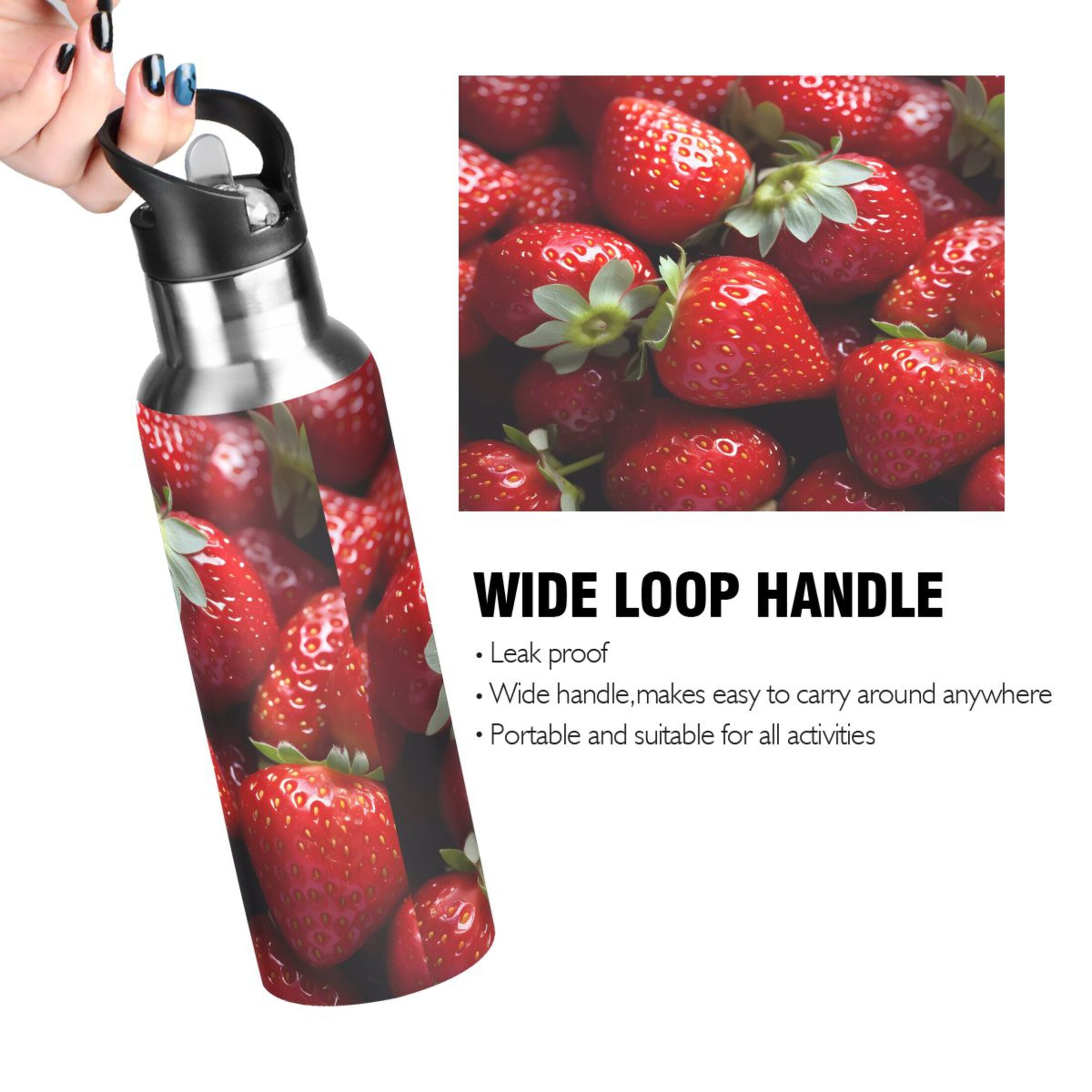 Strawberries Stainless Steel Insulated Water Bottle with Straw Lid A66930