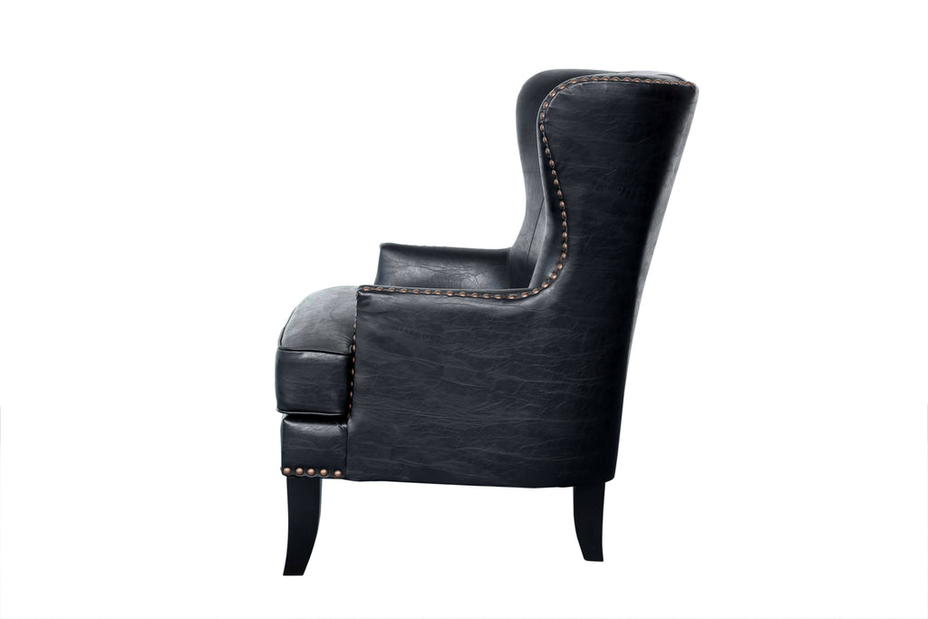Black Crackle Leather Accent Chair with Nailhead Z49719