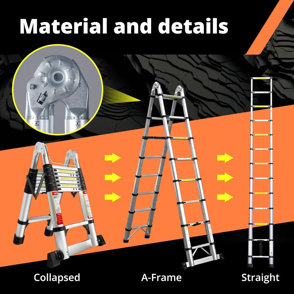 16.5FT Aluminum Telescoping Ladder with Stabilizer Bar & Wheels R68836