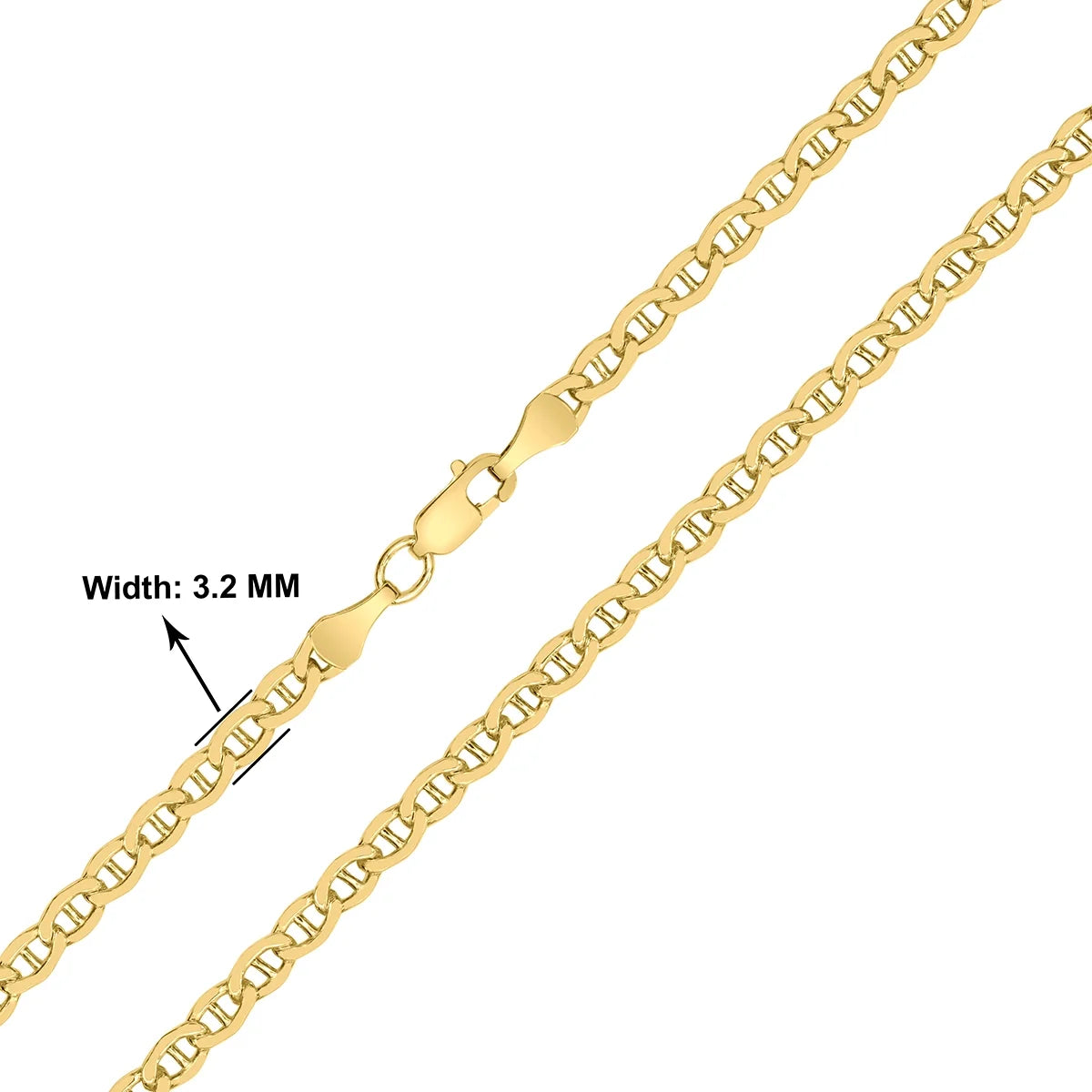 14K Yellow Gold Filled 3.2MM Mariner Link Chain with Lobster Clasp - 24 Inch S403