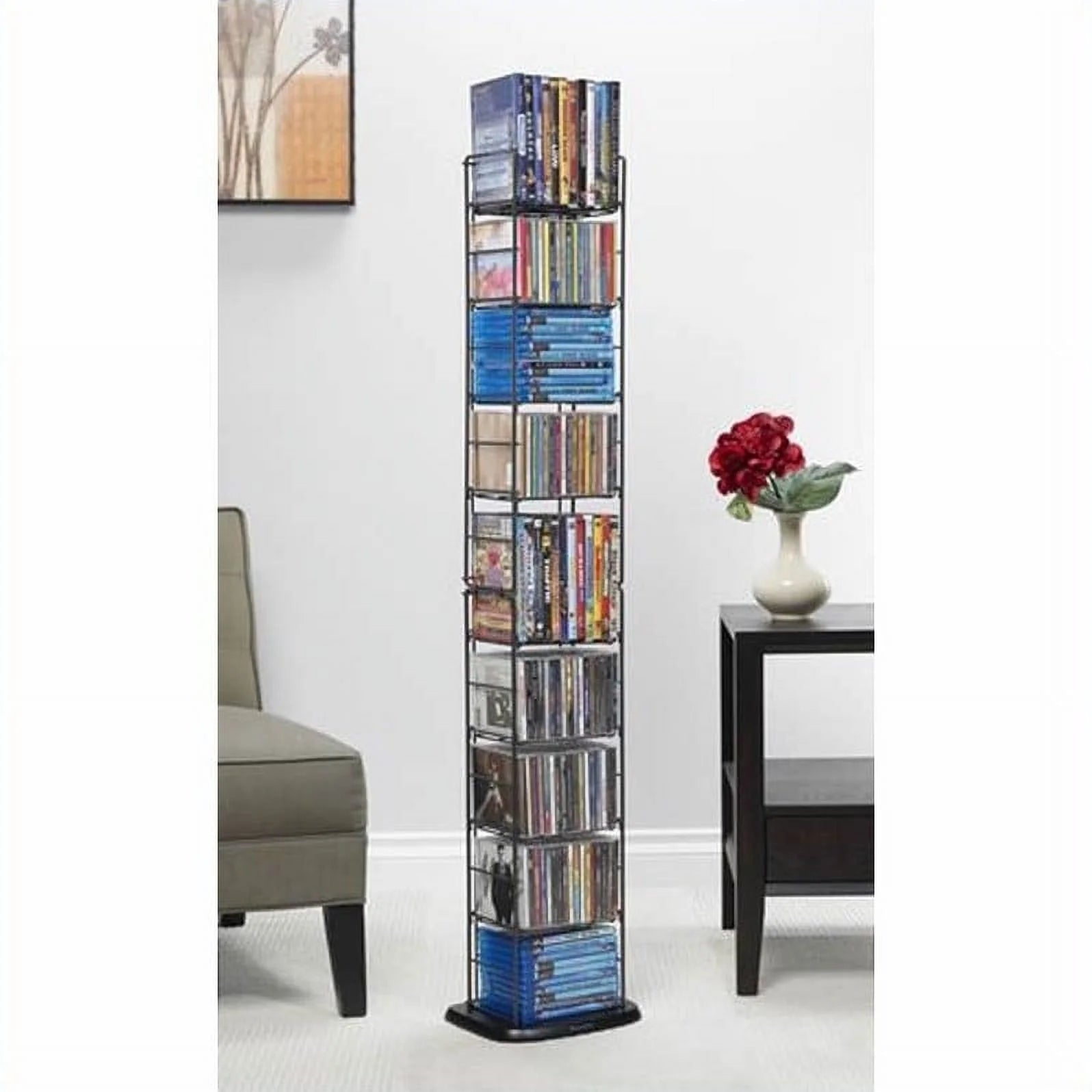 53" 8 Adjustable Shelf Media Rack in Black C60124