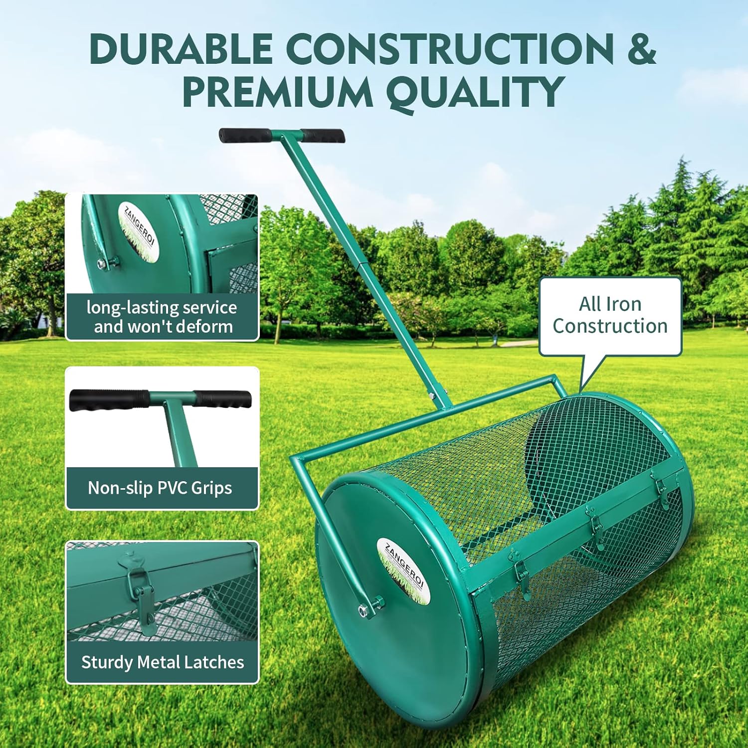 Compost Spreader with Metal Mesh Basket Adjustable Pole (31 inch) Q936208