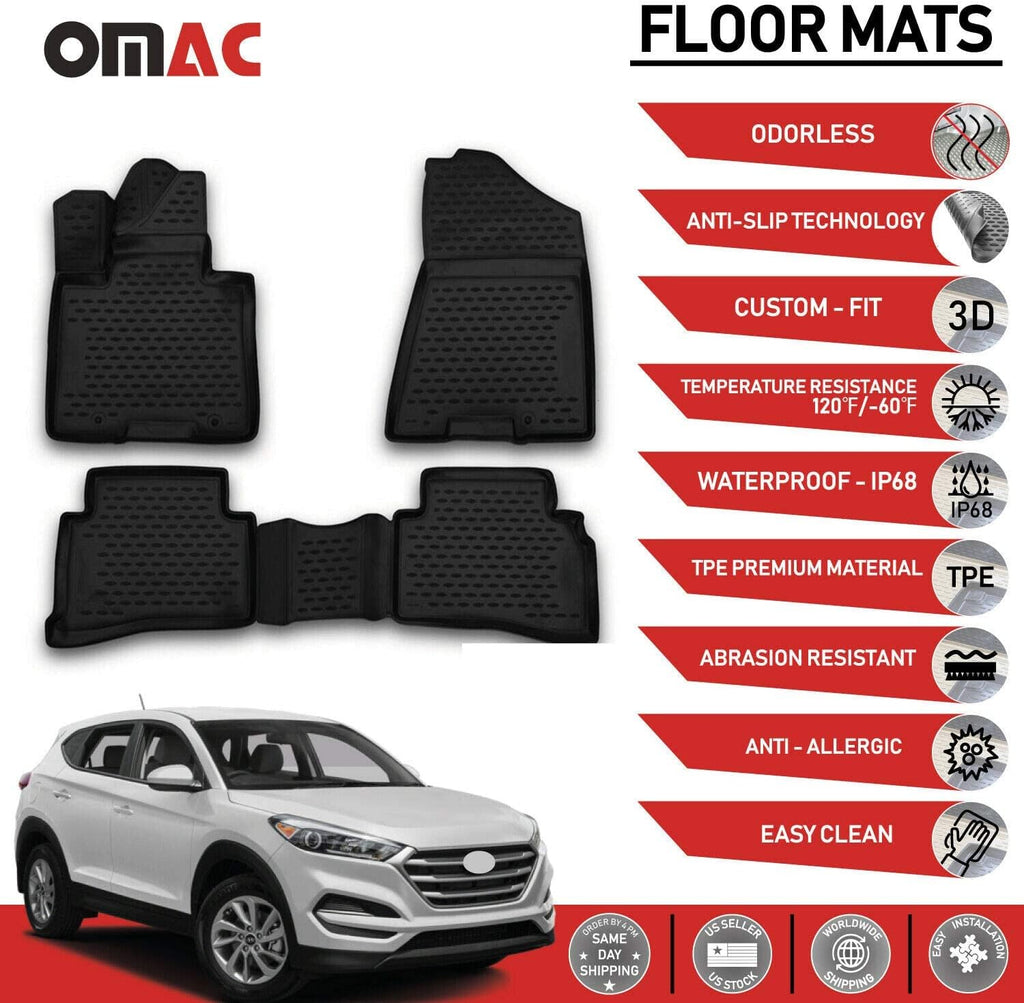Black 3D All Weather Floor Mats Custom Liner for Hyundai Tucson K339