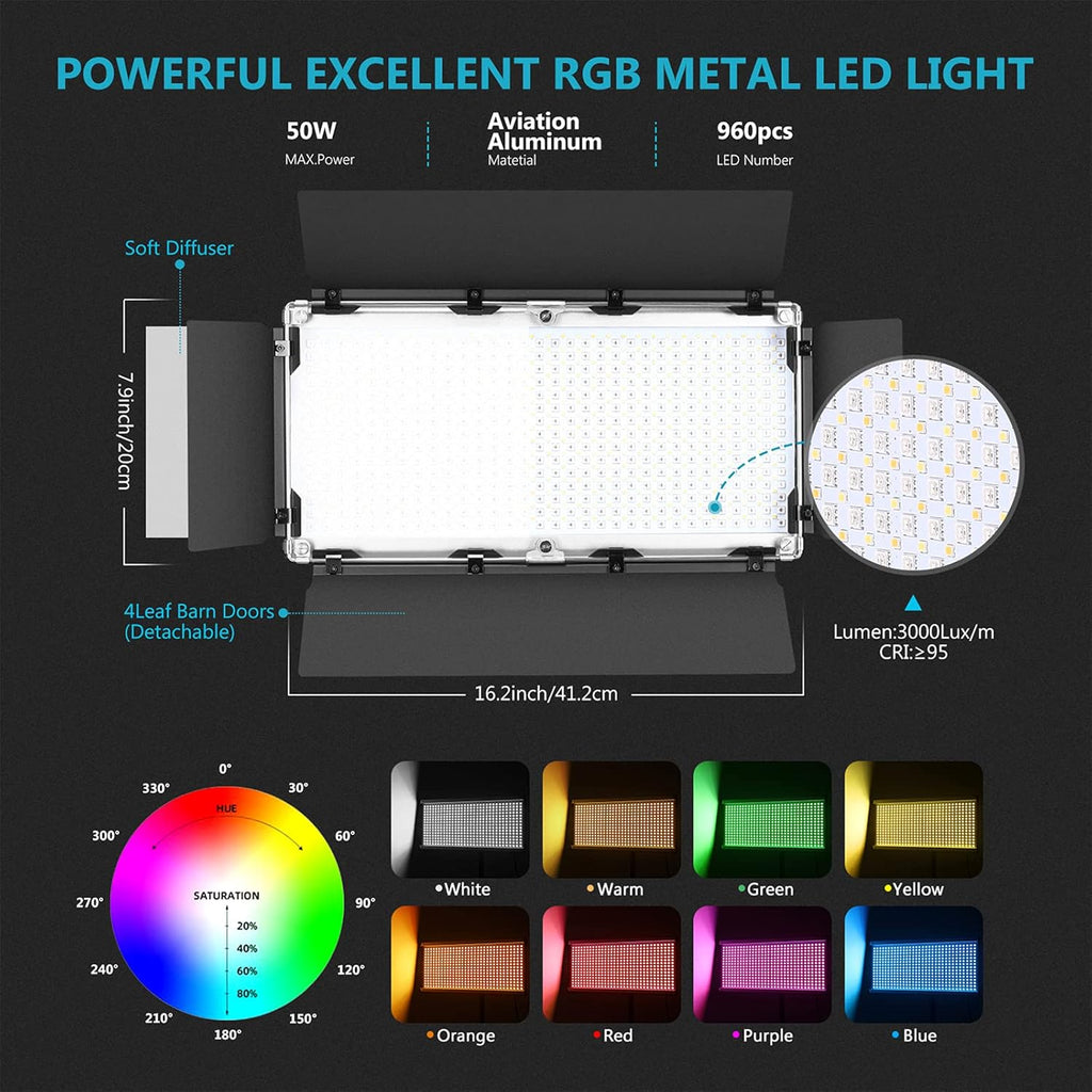 960 RGB LED Light with LCD Screen and Barndoor F62182