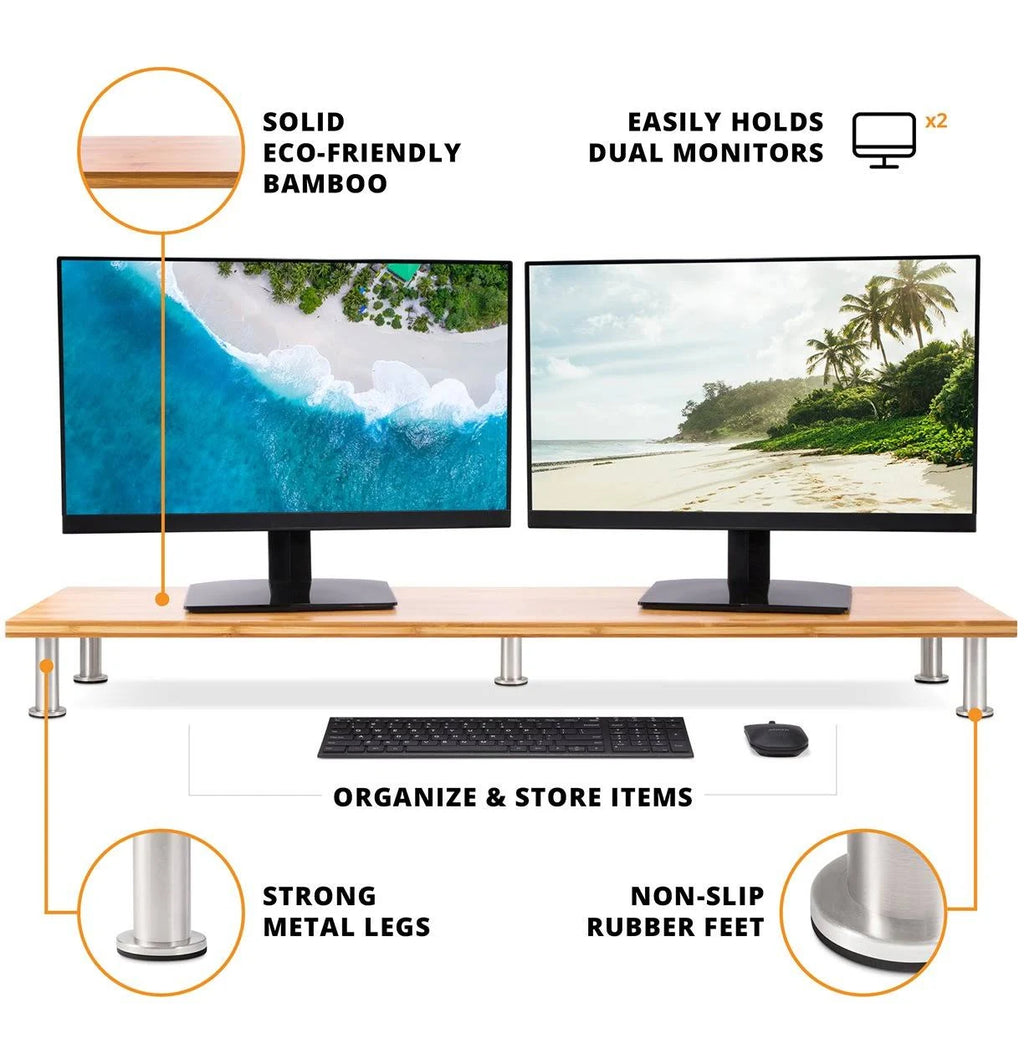 Solid Bamboo Dual Monitor Stand O10720