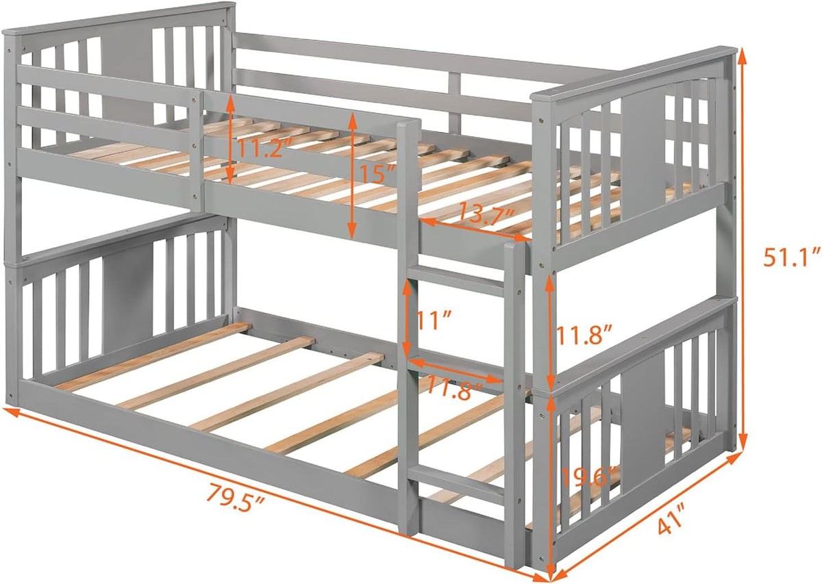 Gray Twin over Twin Wood Bunk Bed Frame J5558