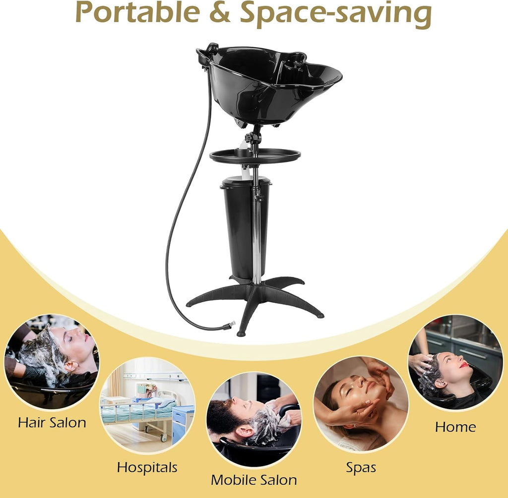 Portable Shampoo Bowl Basin Sink with Adjustable Height, Includes Drain Hose and Bucket G2288
