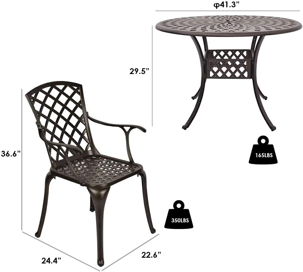 5 Piece Outdoor Cast Aluminum Patio Dining Set with 4 Chairs and Round Table A91844