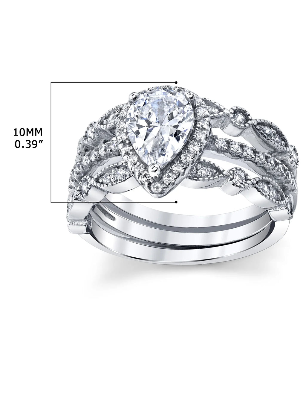 Sterling Silver Pear Shape Bridal Set Engagement Ring CZ C520