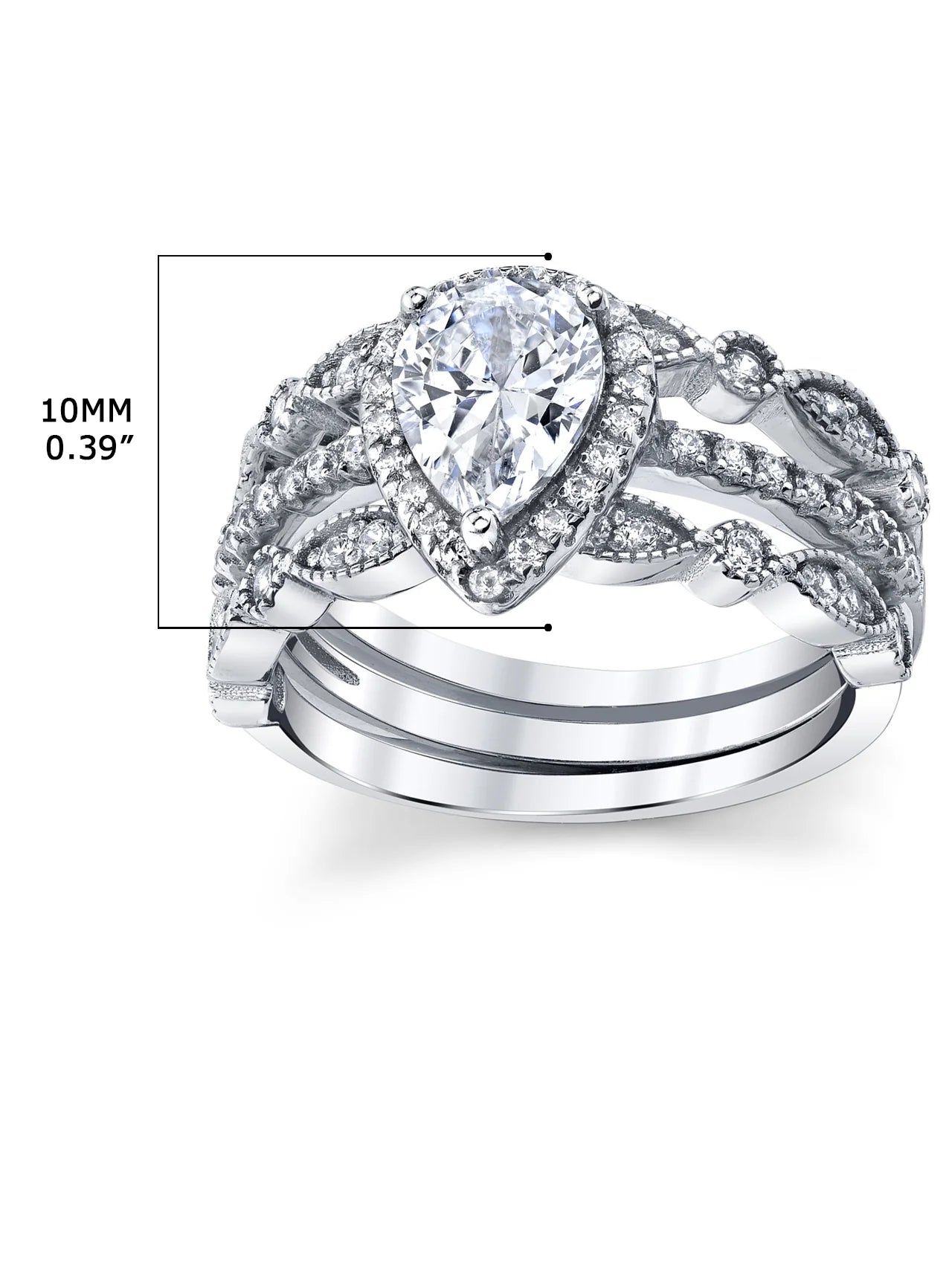Sterling Silver Pear Shape Bridal Set Engagement Ring CZ C520
