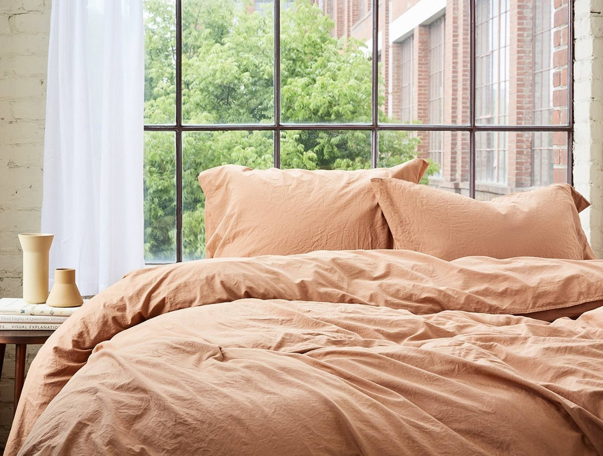 Organic Crinkled Percale King Duvet Cover Steel Blue K510
