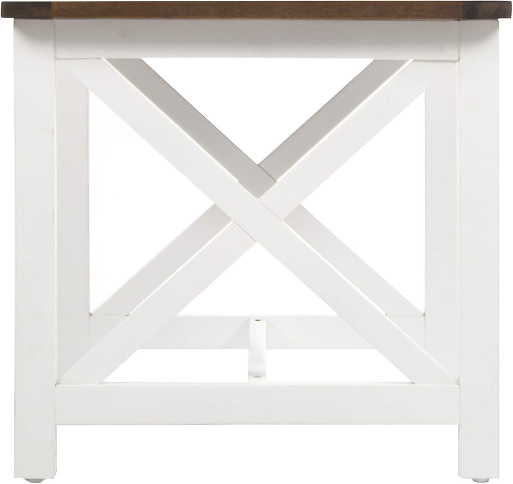 Pu White/Dark Oak Acacia Wood End Table M3096