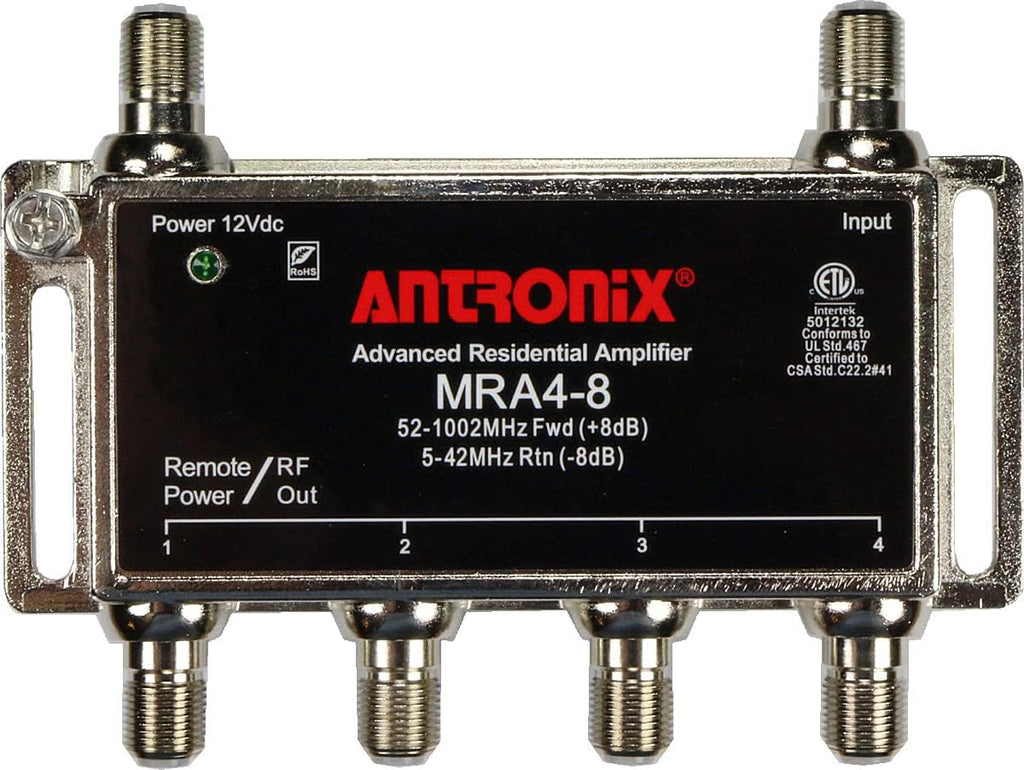 4-Port Digital Signal Amplifier Booster Splitter with Passive Return, Black Coax Power Cable, F59 Terminators, Pack of 2 M320