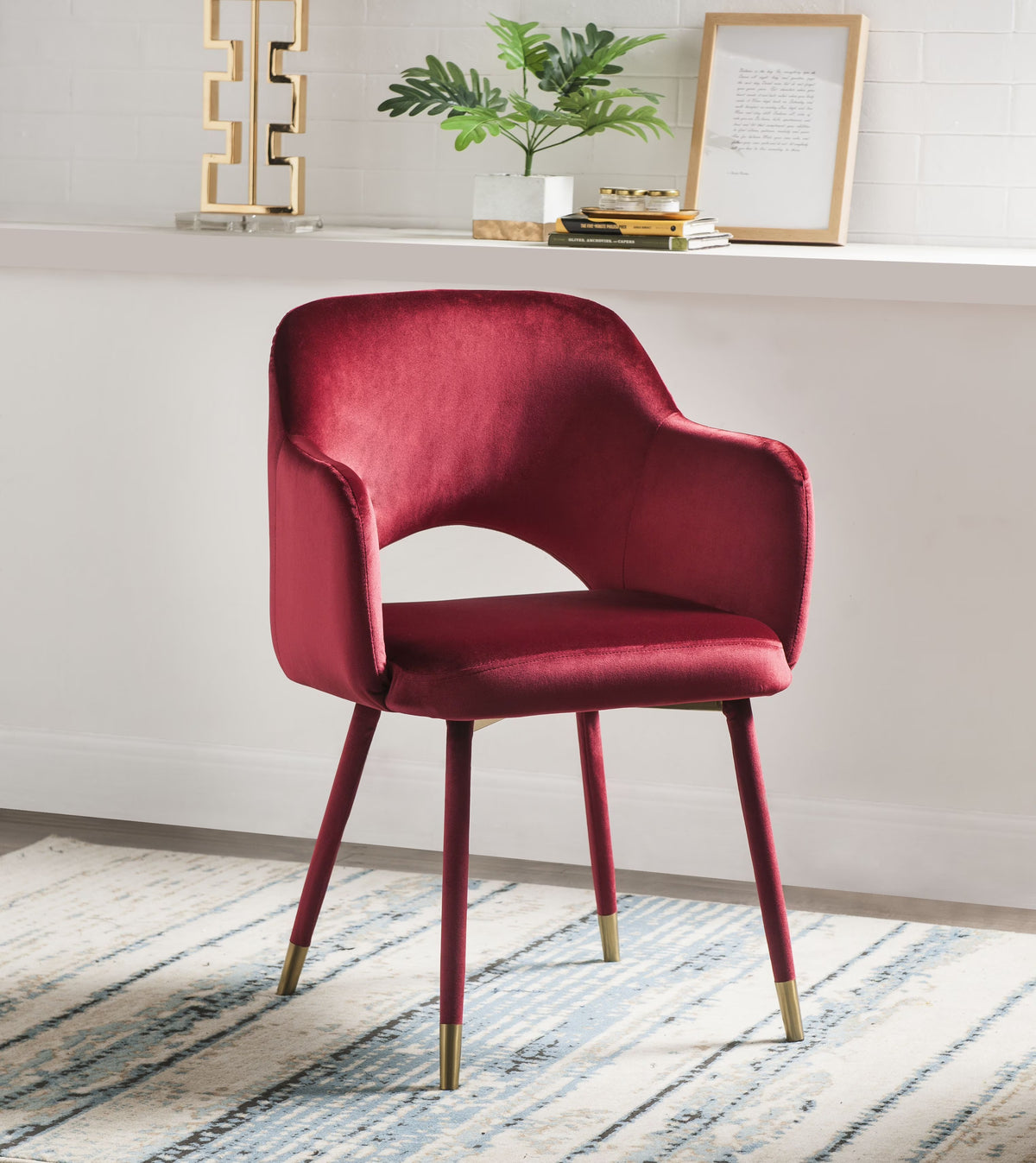 Bordeaux-Red Velvet Accent Chair J4669
