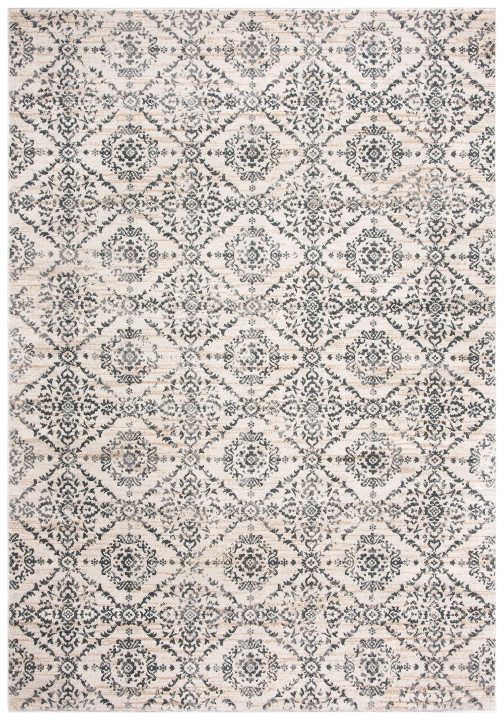 Geometric Floral Area Rug, Cream/Grey, 5'3" x 7'7" G537