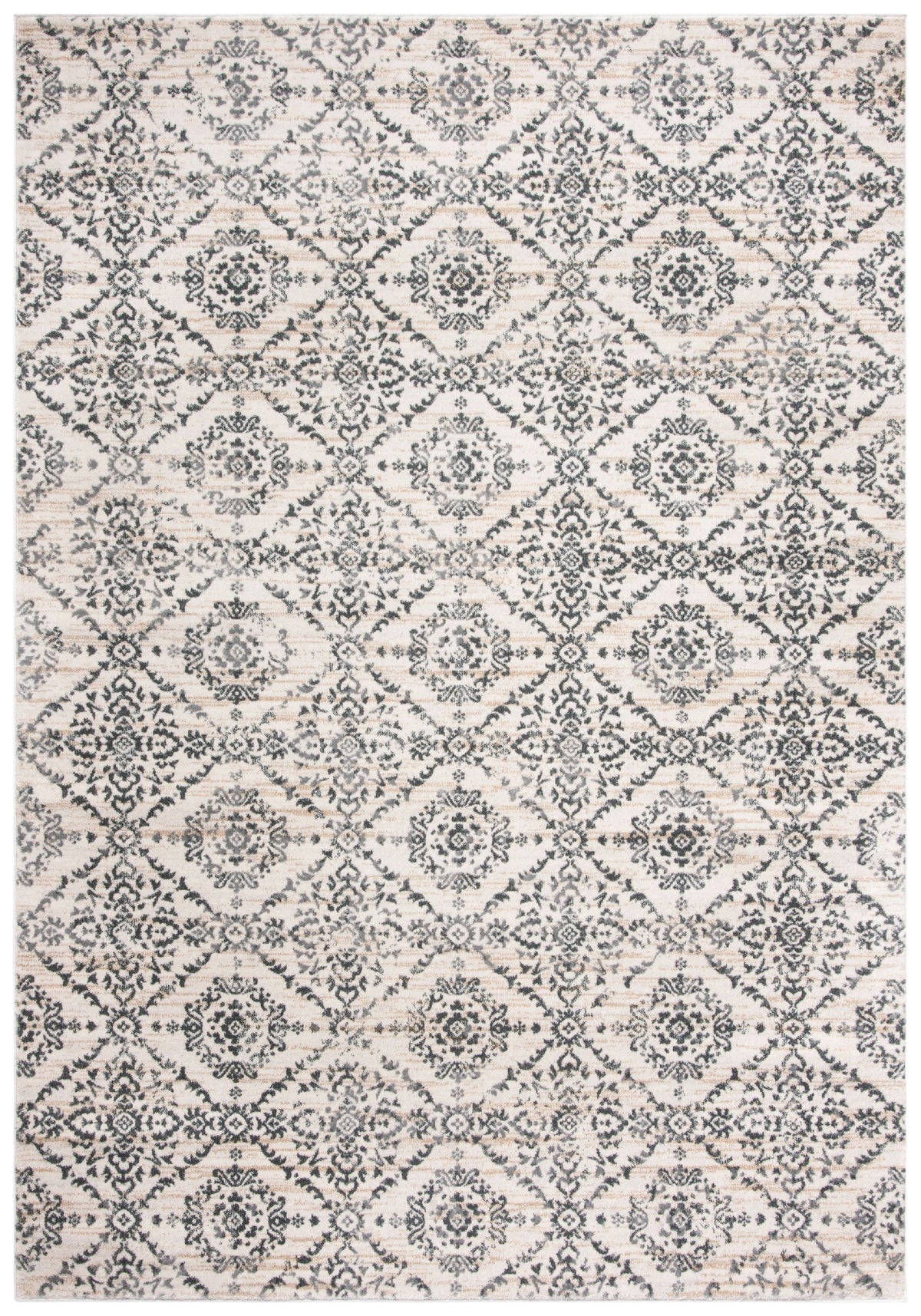 Geometric Floral Area Rug, Cream/Grey, 5'3" x 7'7" G537
