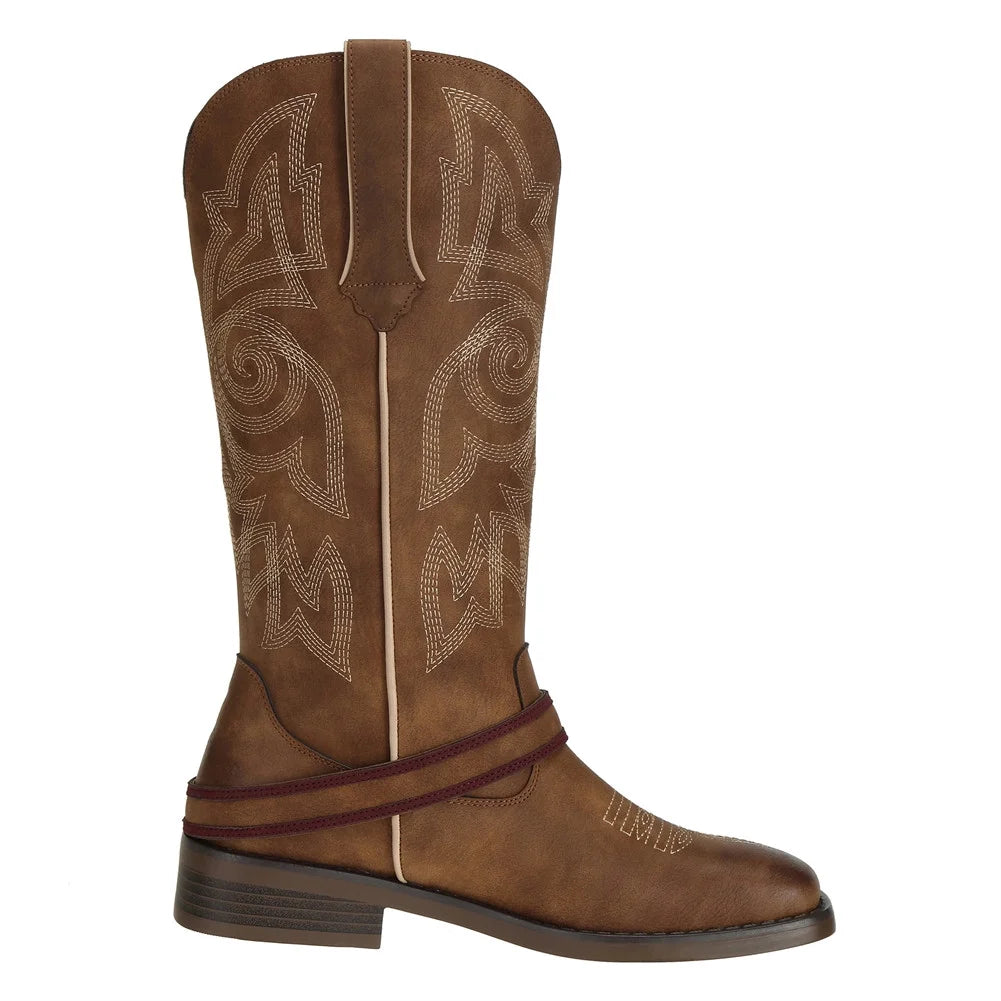 Brown Square Toe Mid Calf Cowboy Boots Size 8.5 O8612