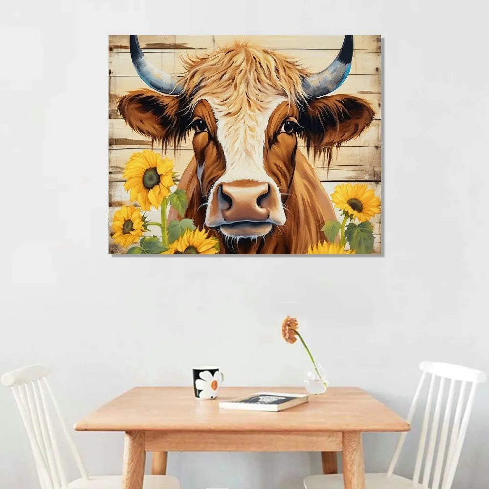 Highland Cow Wall Art Canvas Pictures Watercolor Farm Animal Cattle Prints Painting P622
