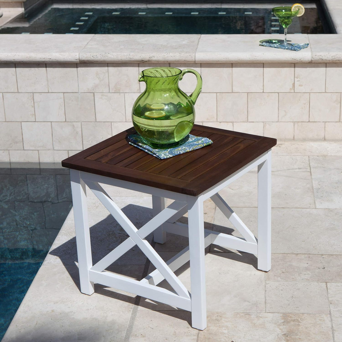 Pu White/Dark Oak Acacia Wood End Table M3096