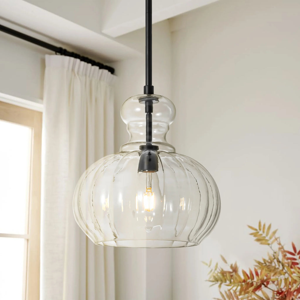 1-Light Dimmable Glass Farmhouse Pumpkin Shaded Pendant K652