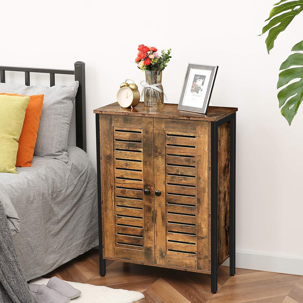 Rustic Brown Bathroom Cabinet with 2 Adjustable Shelves and Louver Doors M118911