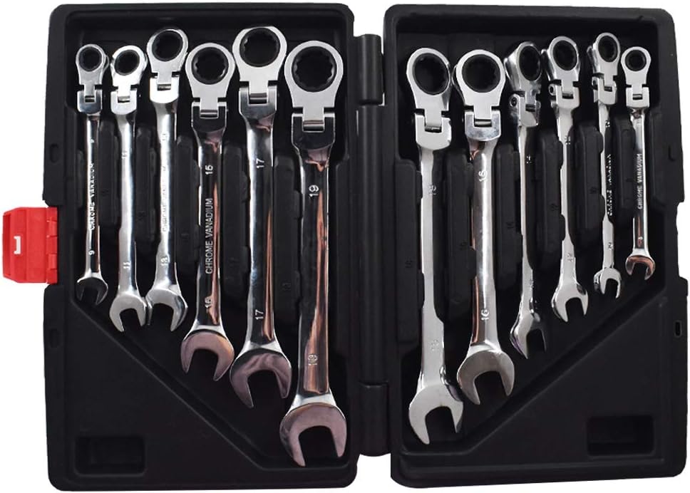 12pc 8-19mm Metric Flexible Head Ratcheting Wrench Combination Spanner Tool Set F692