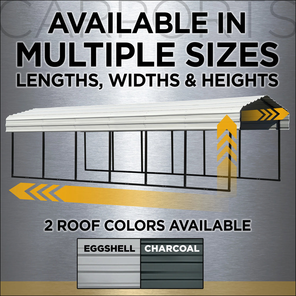 Galvanized Steel Carport Kit, 10' x 20' x 9', Charcoal E618