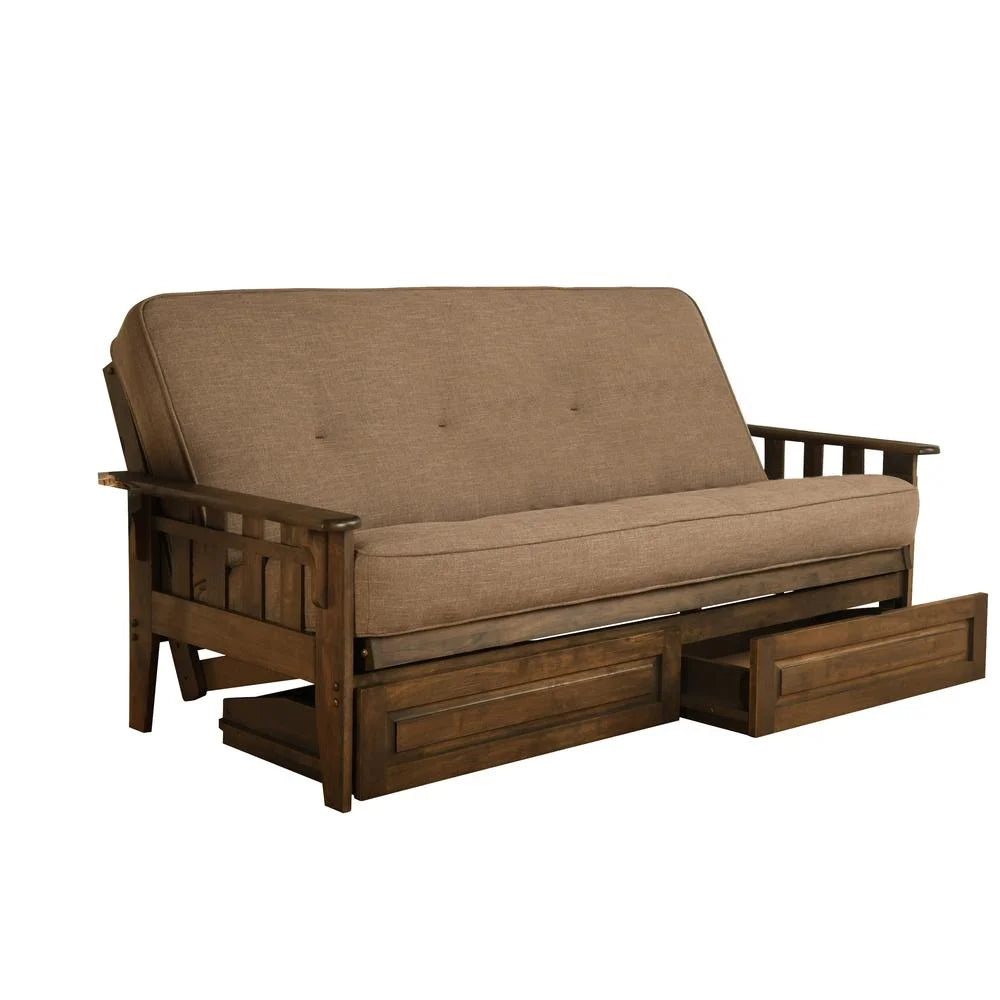 Stone Gray/Walnut Linen Fabric Mattress Frame B72263