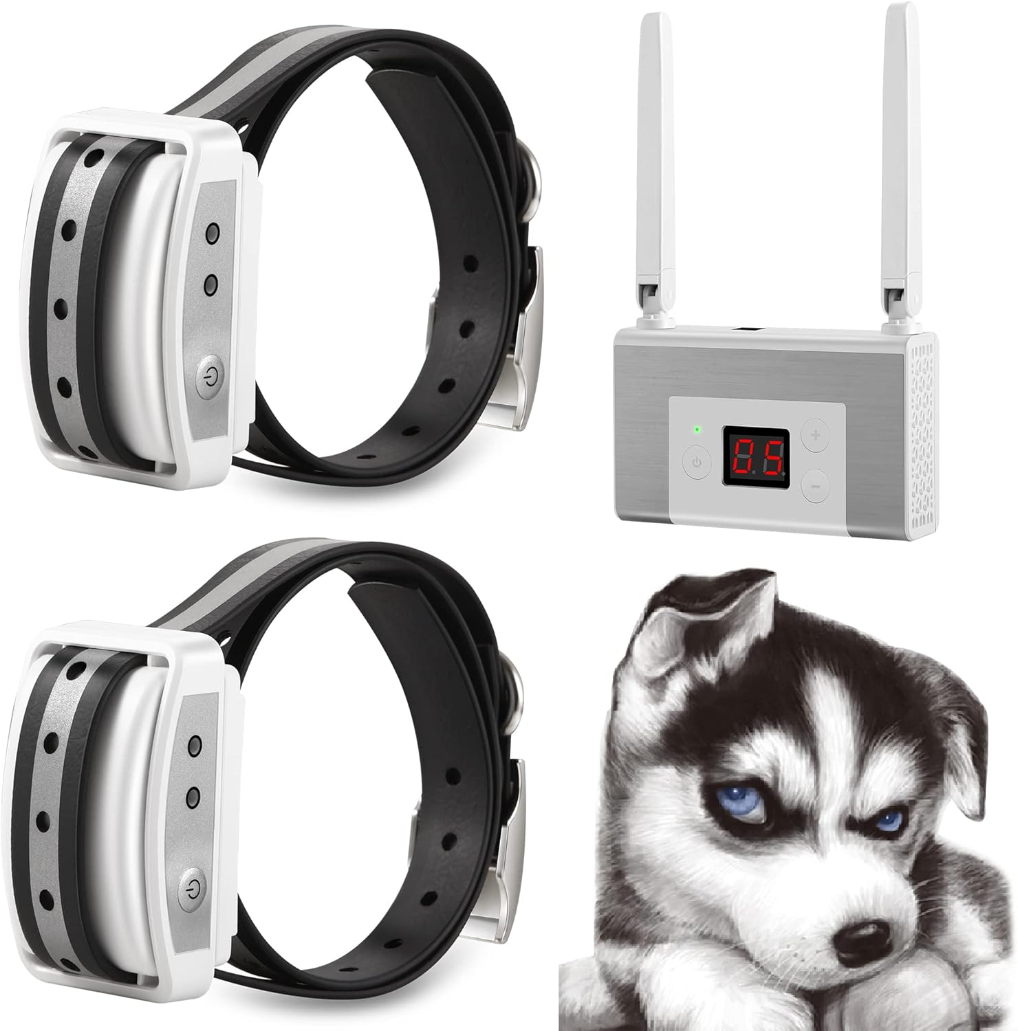 White Wireless Dog Fence System with Rechargeable Training Collar for 2 Dogs X765888