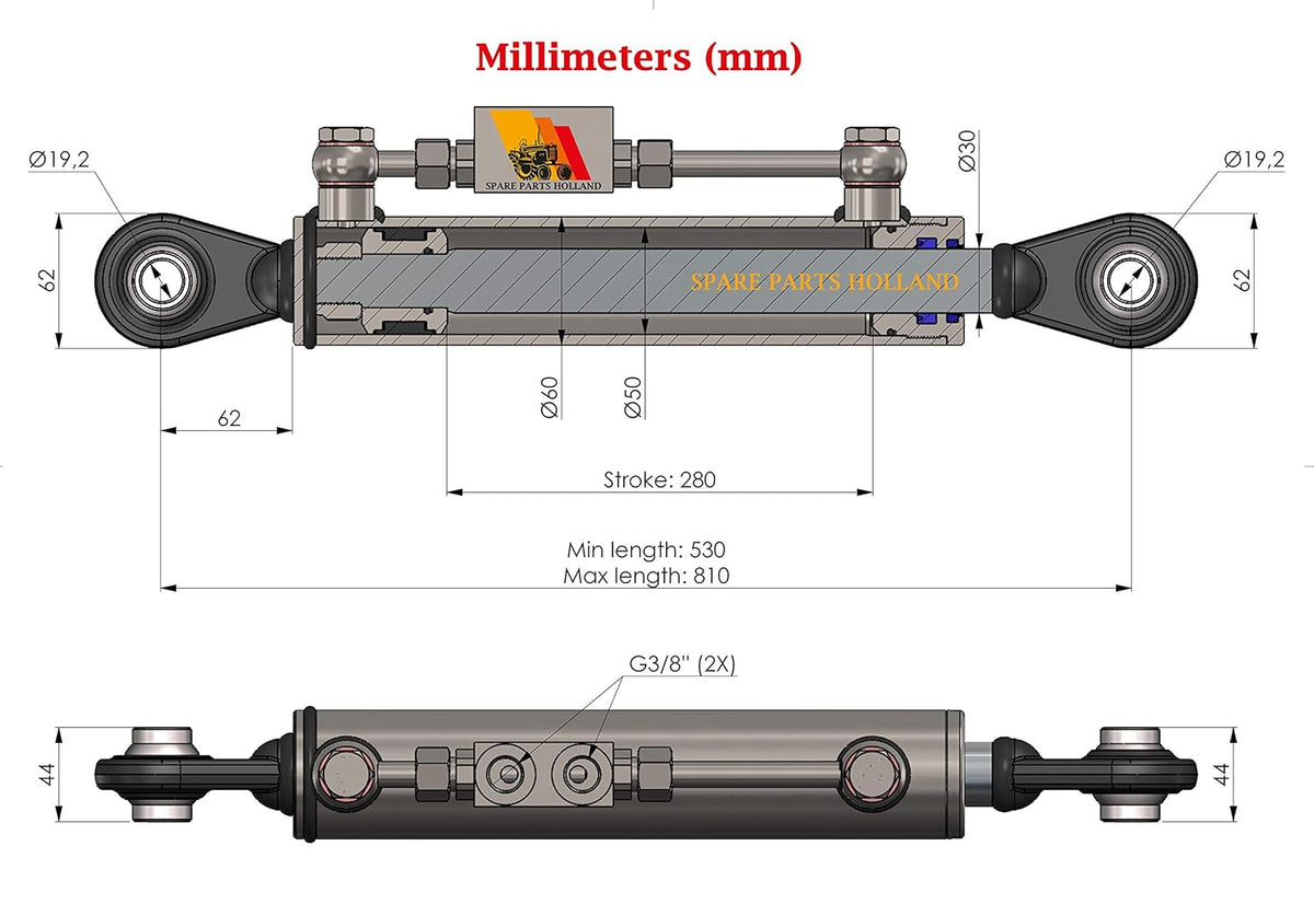Hydraulic Top Link Cat. 1-1 with Locking Block 20 7/8” - 31 7/8” B63528