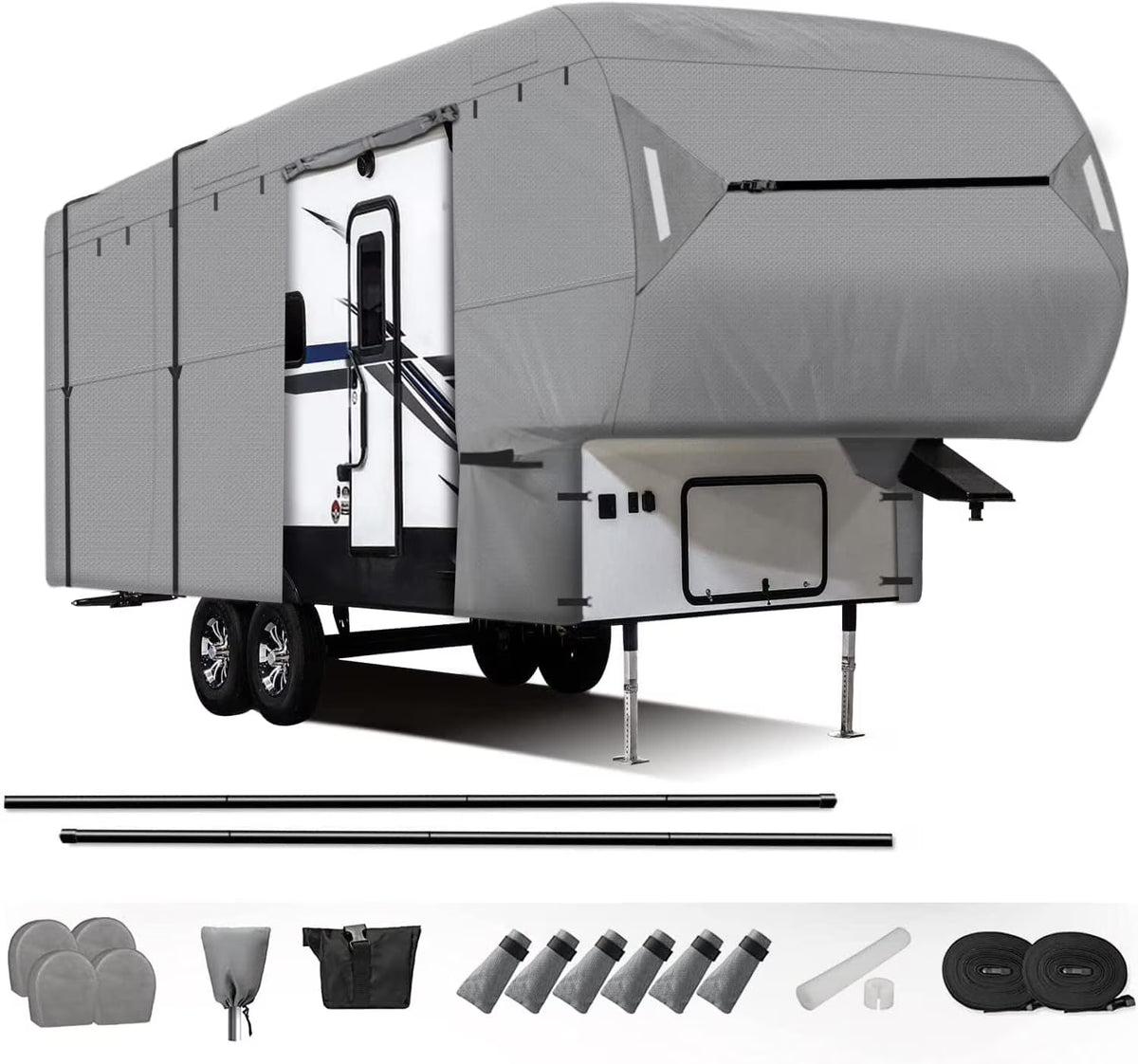 5th Wheel RV Cover with 2Pcs Extra Long-Straps Fits 37'-41' X86942