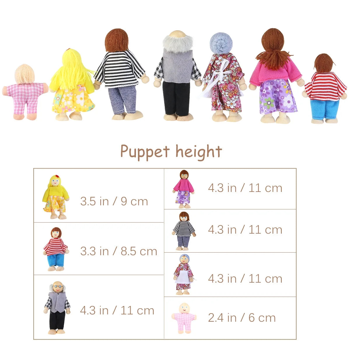 7 Pieces Wooden Dollhouse Family Set Mini People Figures O792