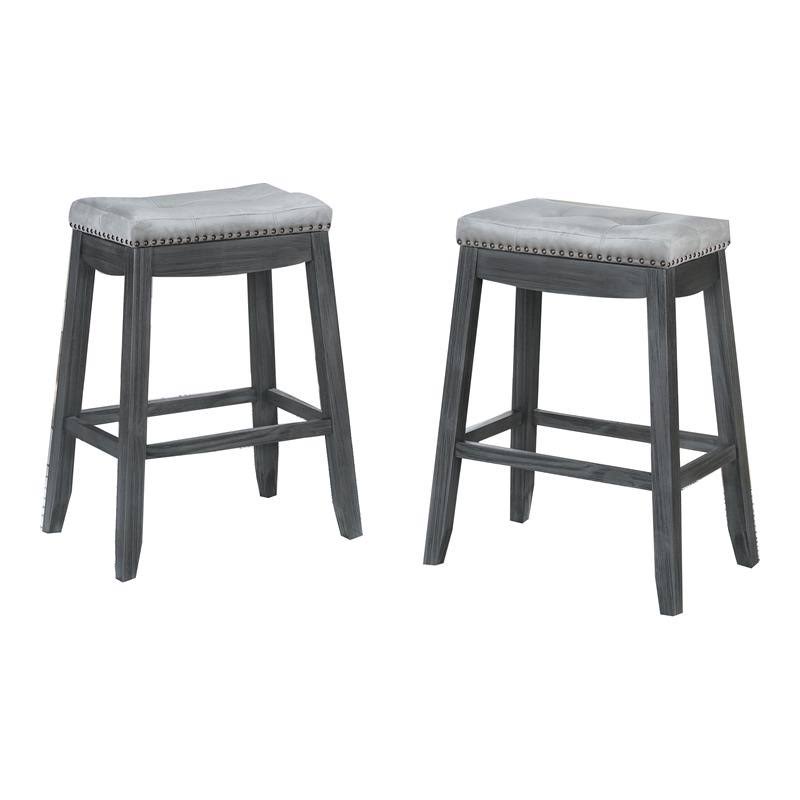 Solid Wood Saddle Stools in Gray (Set of 2) S40891