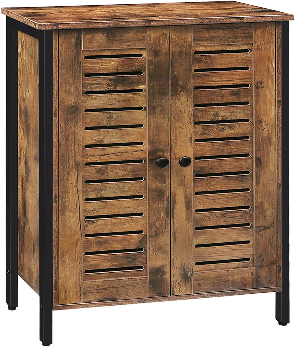 Rustic Brown Bathroom Cabinet with 2 Adjustable Shelves and Louver Doors M118911