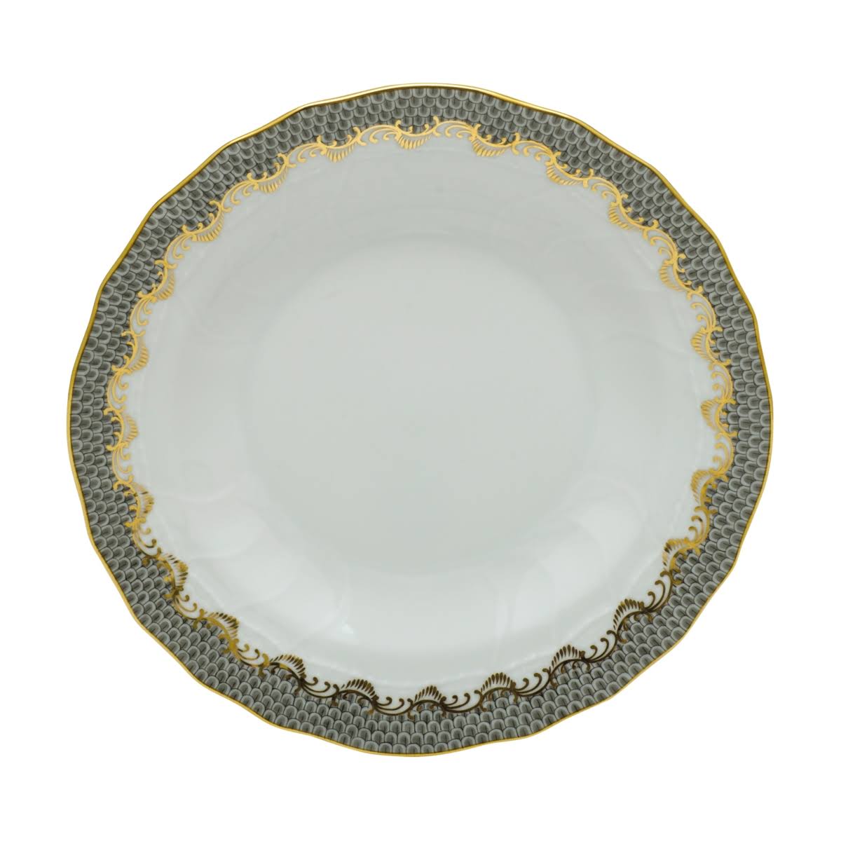 Fish Scale Blue Rim Soup Plate I321172