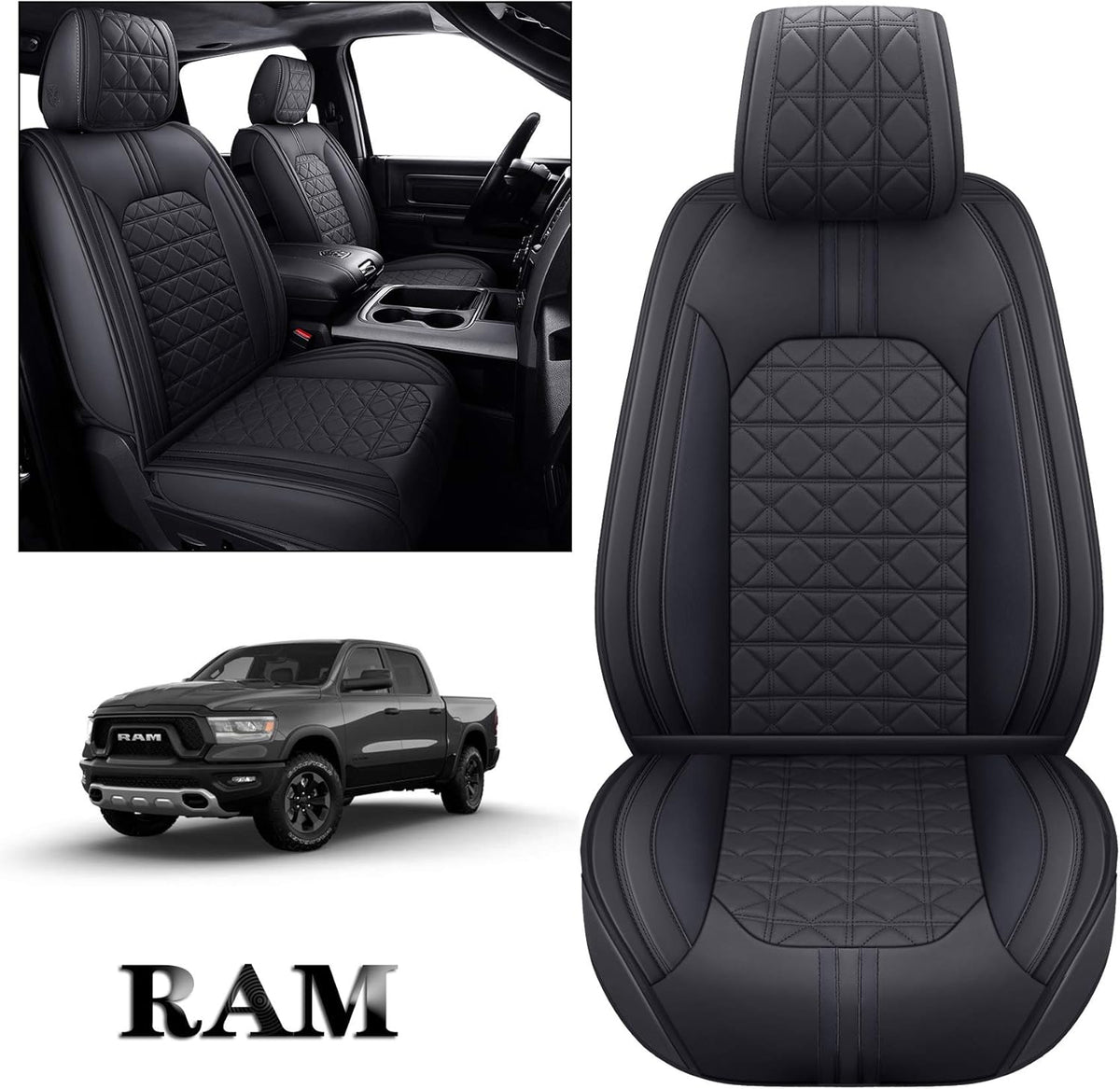 Black-Red Waterproof Faux Leather Front Seat Covers S150