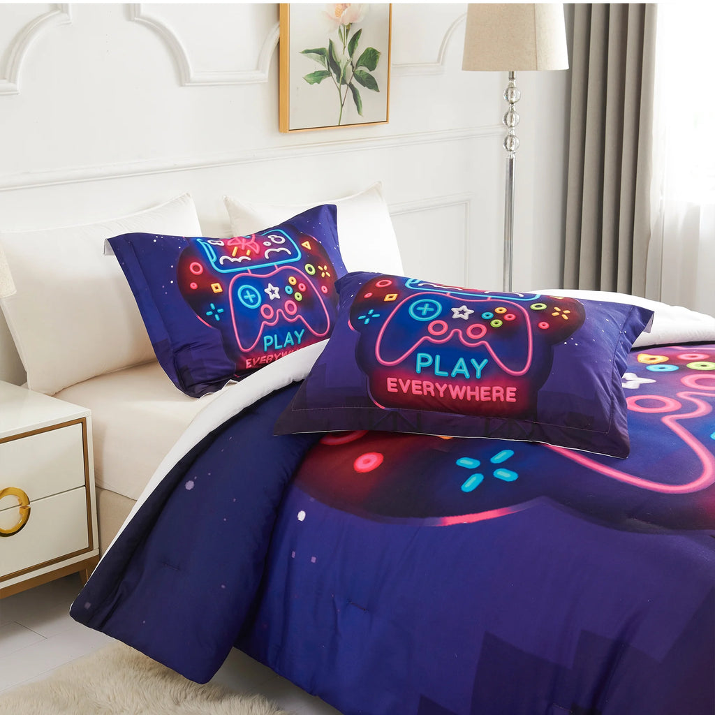 King Size Black Purple 3-Piece Kids Bedding Comforter Set U126697