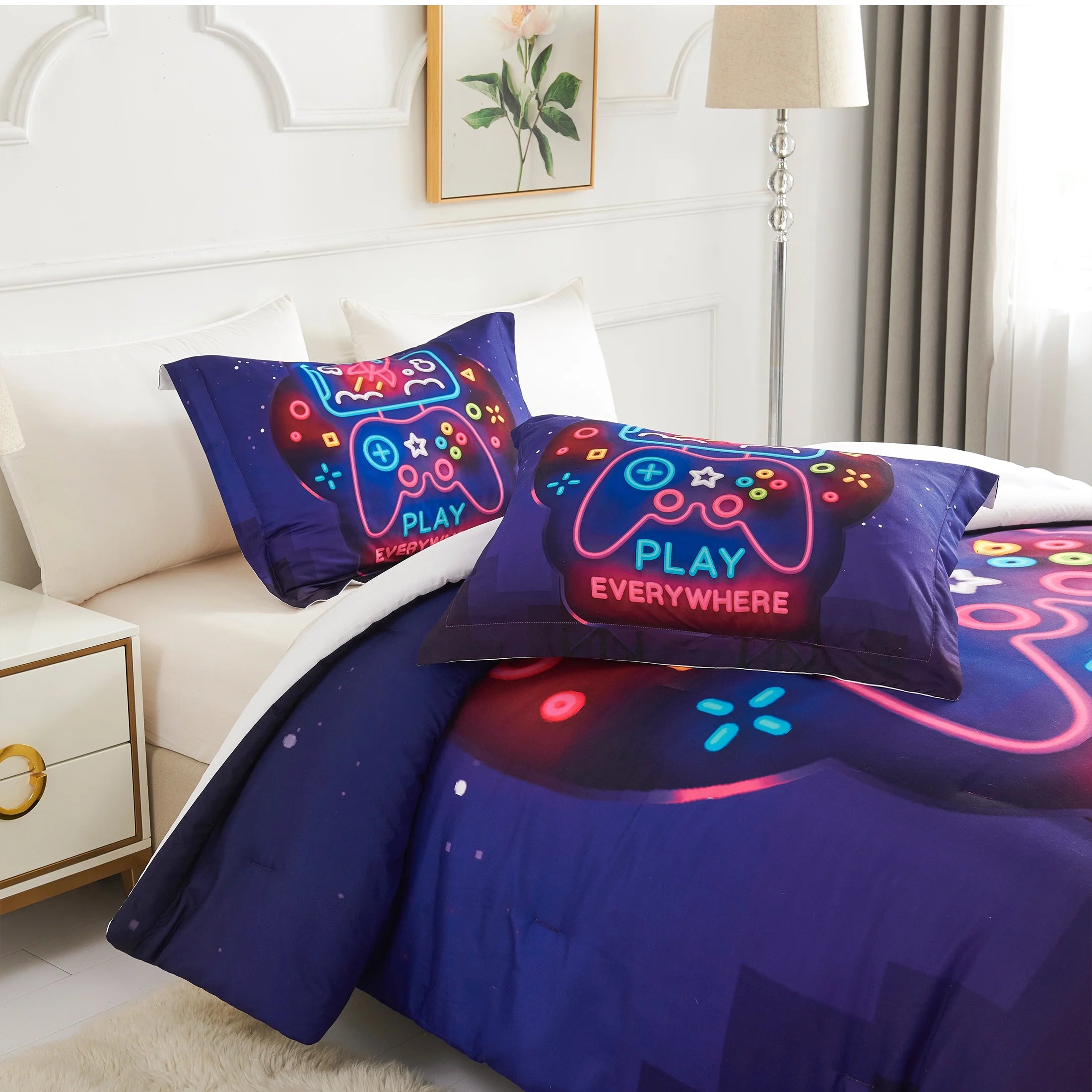 King Size Black Purple 3-Piece Kids Bedding Comforter Set U126697
