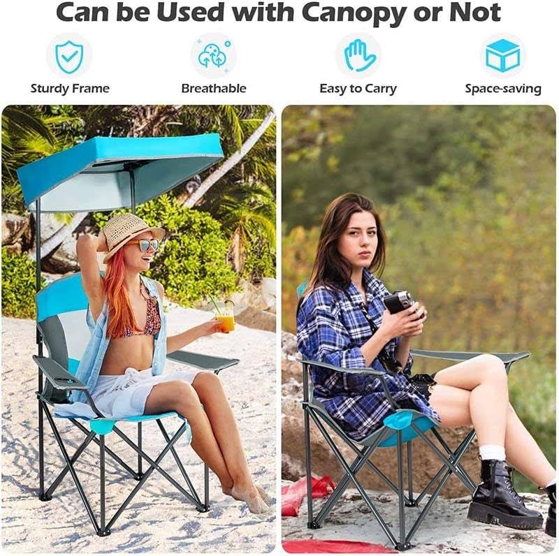 Turquoise Folding Camping Canopy Chair with Cup Holder Cooler O48429